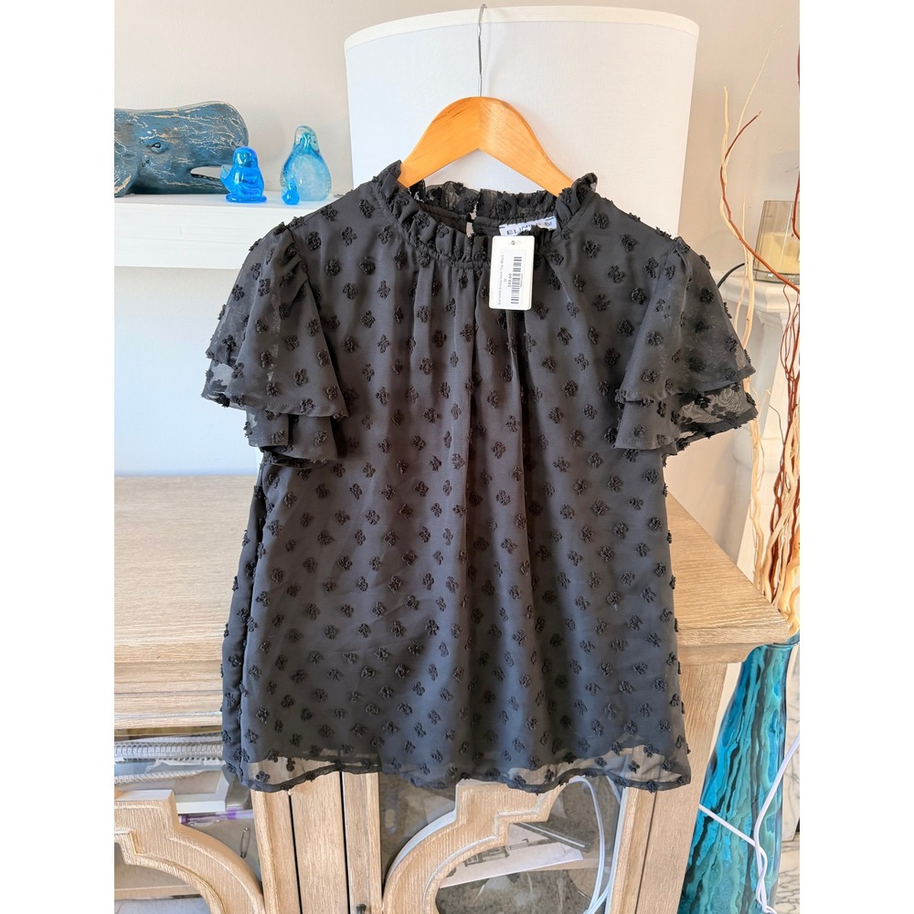 NWT Elings‎ Dot Solid Scoop Neck Top Women Black Medium